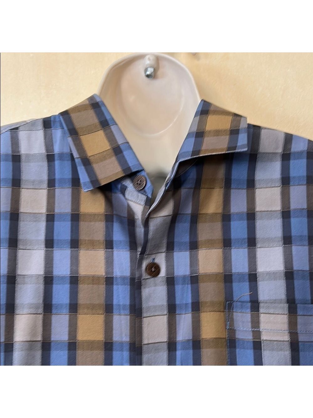 Tommy Bahama Silk Blue and Brown Plaid Casual Button Down Shirt size L - Picture 2 of 11